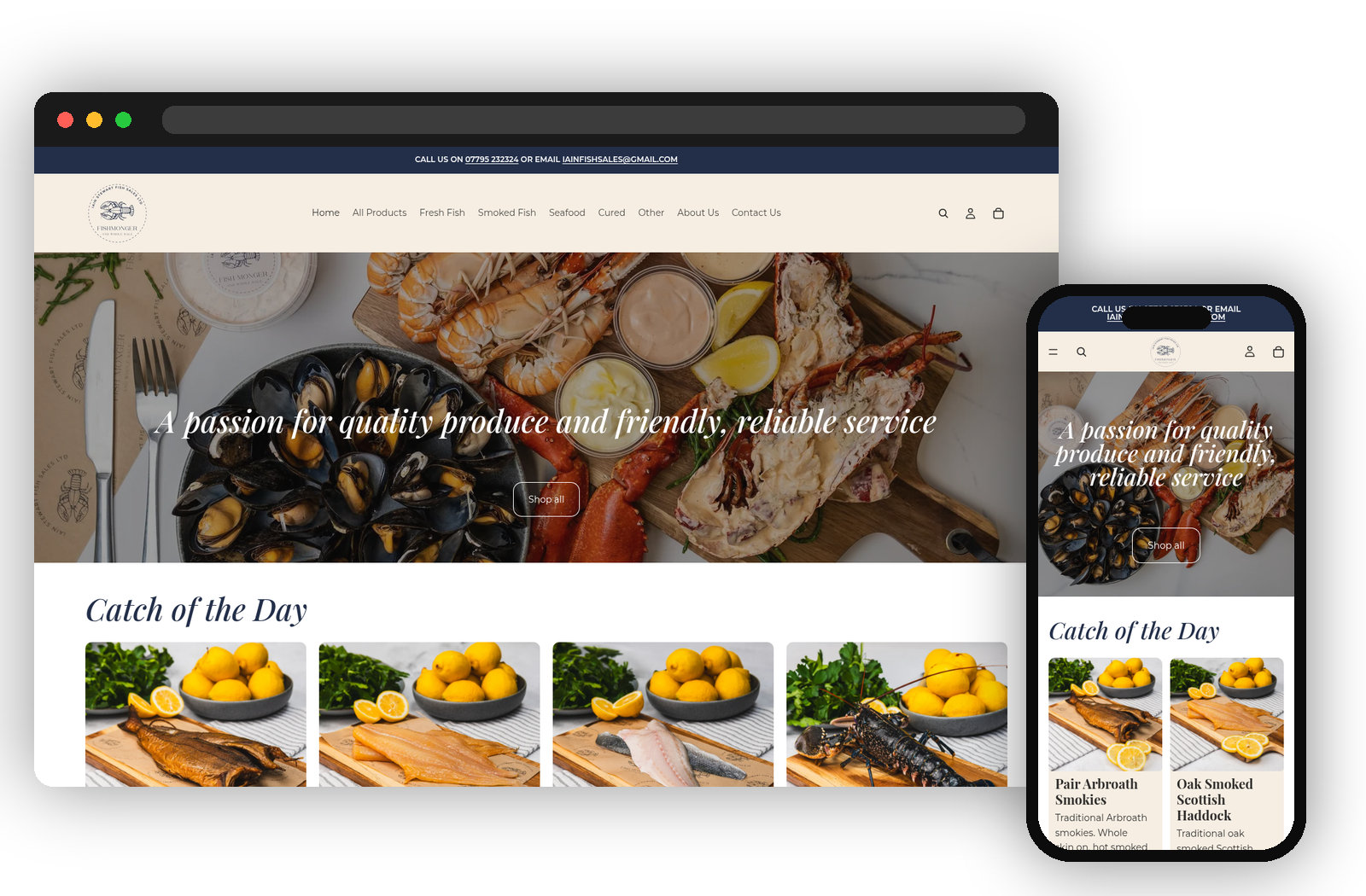 Iain Stewart Fish Sales website shown on desktop and mobile