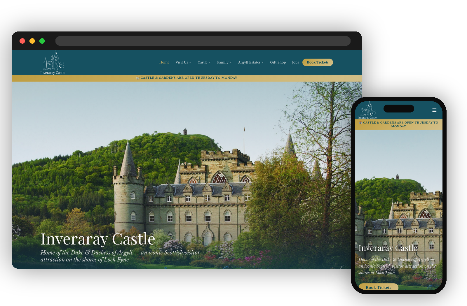 Inveraray Castle website shown on desktop and mobile