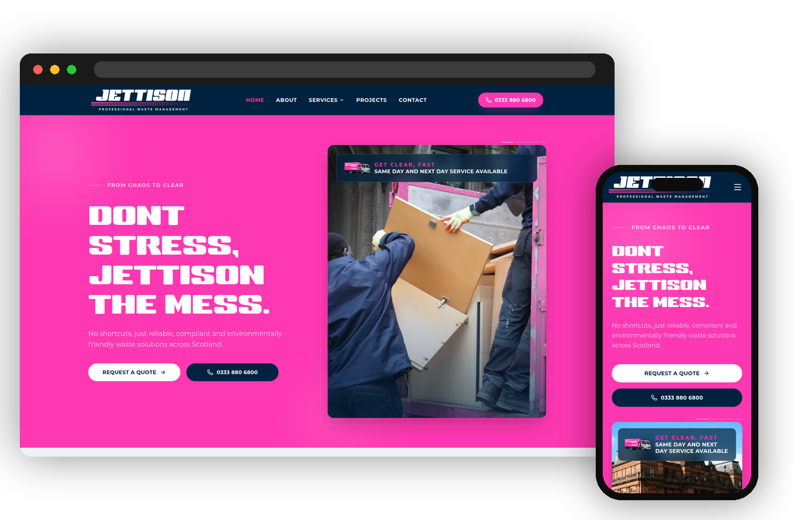 Jettison UK website shown on desktop and mobile