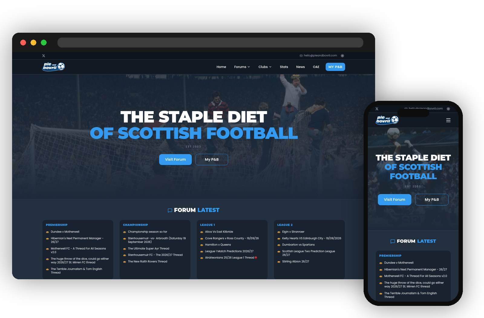 Pie & Bovril website shown on desktop and mobile