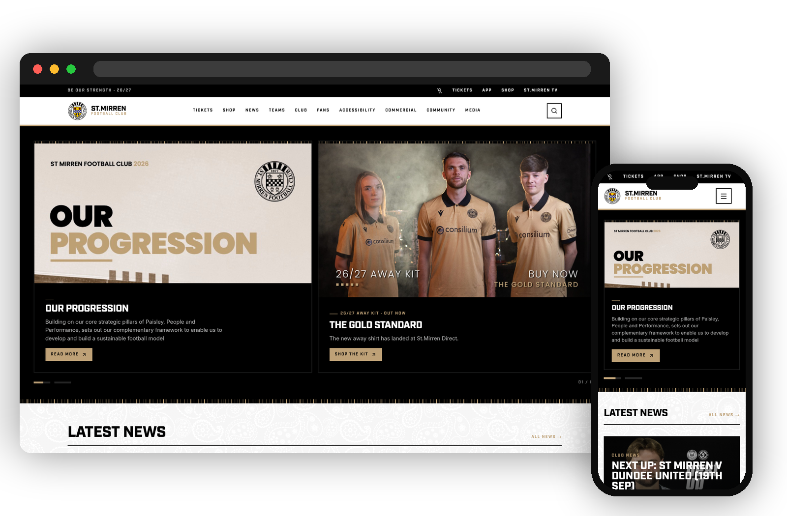 St Mirren FC website shown on desktop and mobile